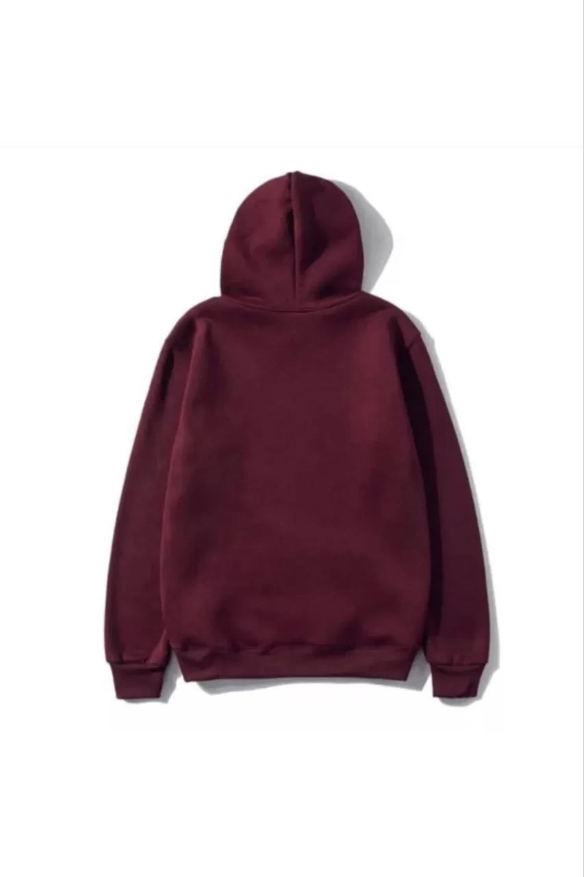 3 İplik Pamuklu Unisex Kapşonlu Sweetshirt - Bordo