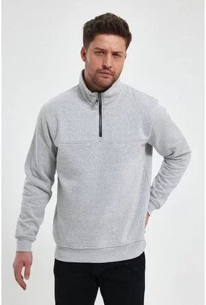 Oversize Yarım Farmuarlı Yakalı Basic SweatShirt - Gri