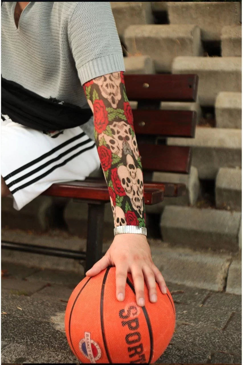 Unisex Giyilebilir 3D Baskı Desenli Kol Dövmesi Tatto Sleeves - Kırmızı