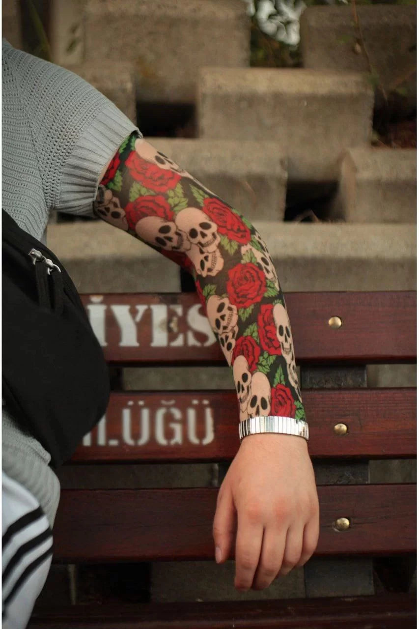 Unisex Giyilebilir 3D Baskı Desenli Kol Dövmesi Tatto Sleeves - Kırmızı