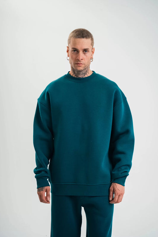 Uzun Kol Bisiklet Yaka Basic SweatShirt - Koyu Deniz Yeşili