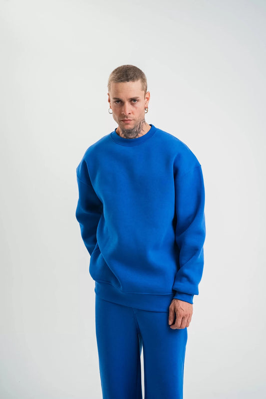 Uzun Kol Bisiklet Yaka Basic SweatShirt - Mavi