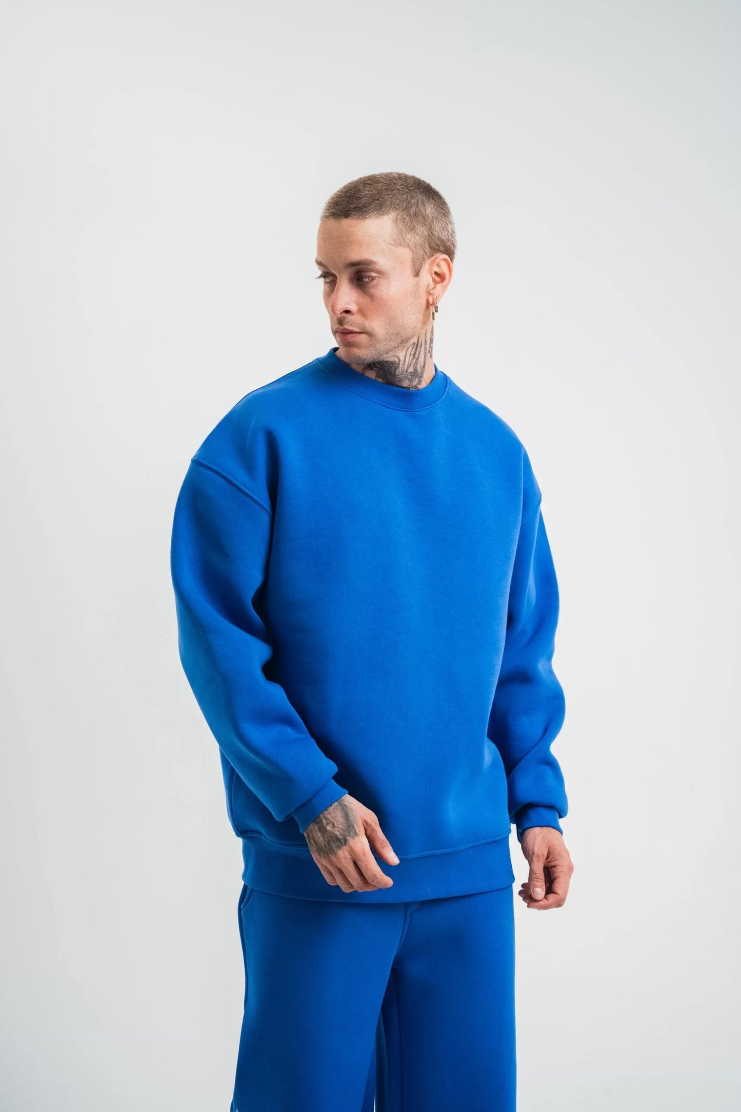 Uzun Kol Bisiklet Yaka Basic SweatShirt - Mavi